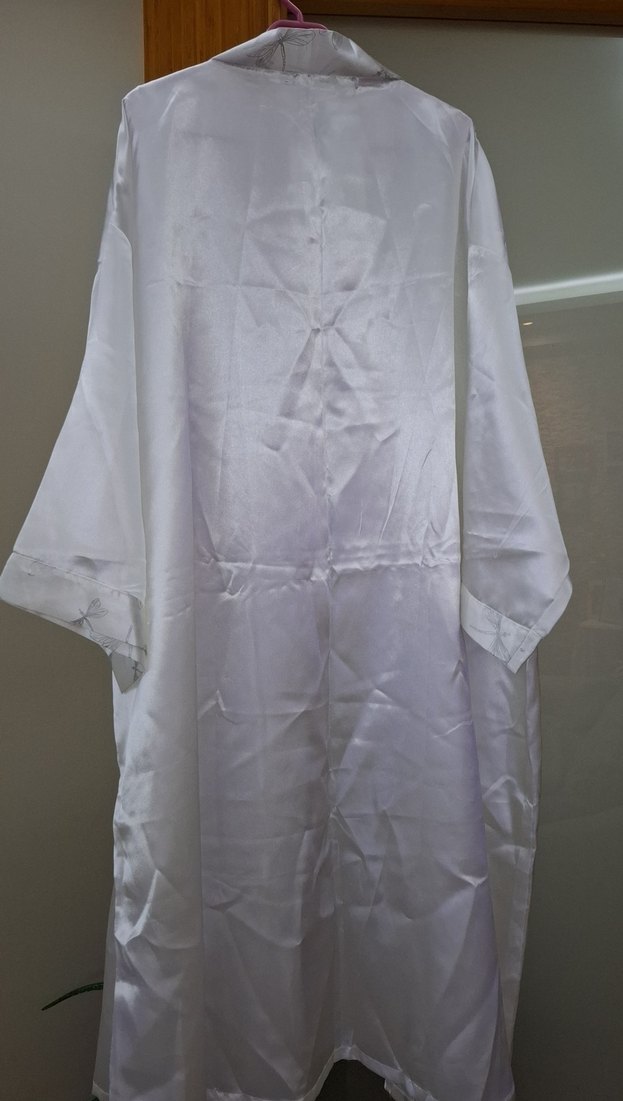 Kadın Beyaz Uzun Saten Sabahlık - Görsel 5