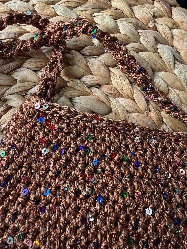 Boncuk İşlemeli Örgü Kahverengi Kadın Çapraz Çanta - Görsel 2