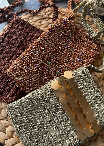 Nakışlı Bej Örgü Kadın Çapraz Çanta - Görsel 3