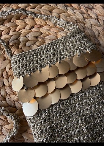 Nakışlı Bej Örgü Kadın Çapraz Çanta - Görsel 2