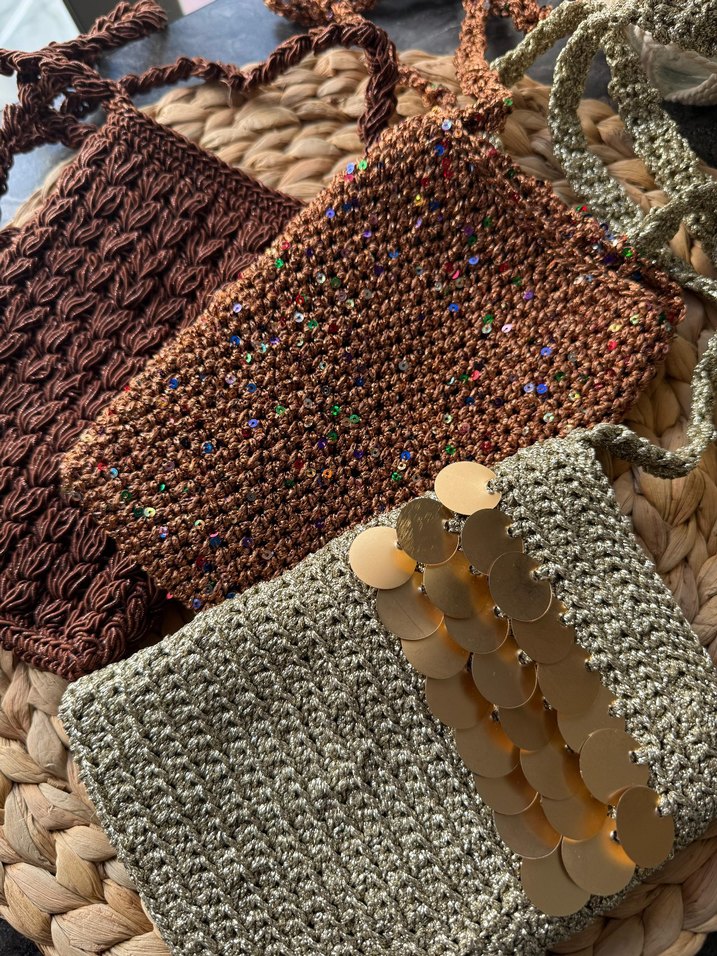 Nakışlı Bej Örgü Kadın Çapraz Çanta - Görsel 3