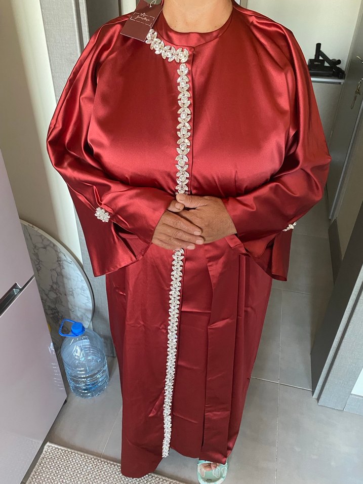 Bordo Payetli Uzun Kollu Nişan Elbisesi - Görsel 3