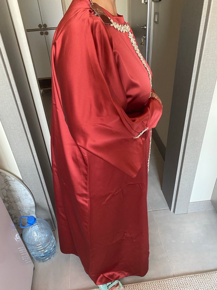 Bordo Payetli Uzun Kollu Nişan Elbisesi - Görsel 4