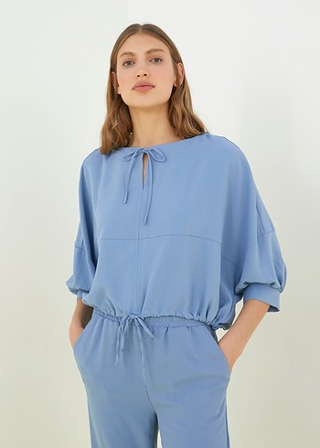 Mavi Bağcıklı Rahat Kadın Eşofman Takımı - Görsel 2