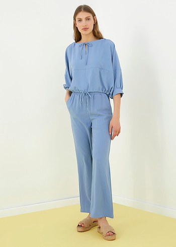 Mavi Bağcıklı Rahat Kadın Eşofman Takımı - Görsel 3