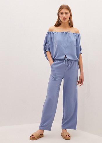 Mavi Bağcıklı Rahat Kadın Eşofman Takımı - Görsel 4