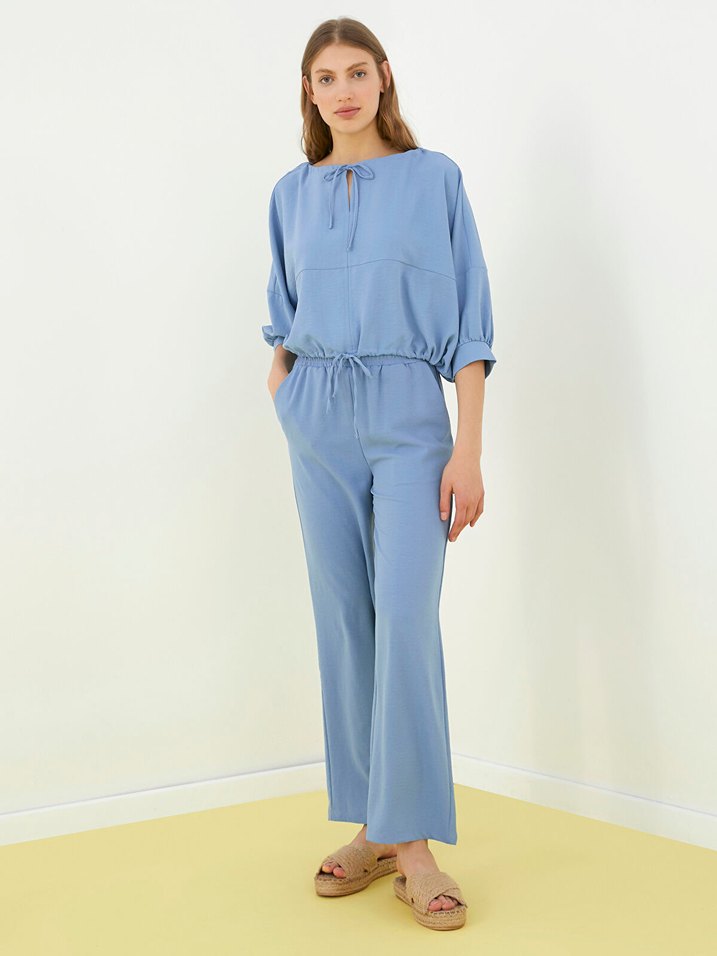 Mavi Bağcıklı Rahat Kadın Eşofman Takımı - Görsel 3