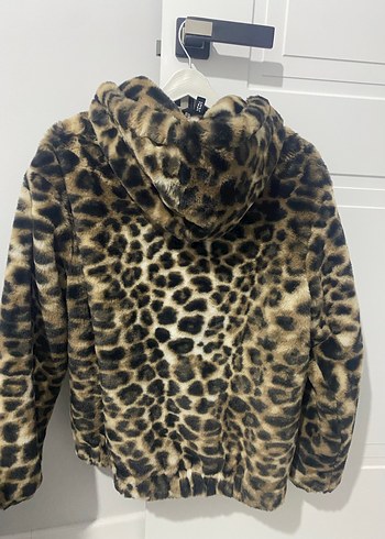 H&m Leopar Desenli Kapüşonlu Kadın Peluş Mont - Görsel 2