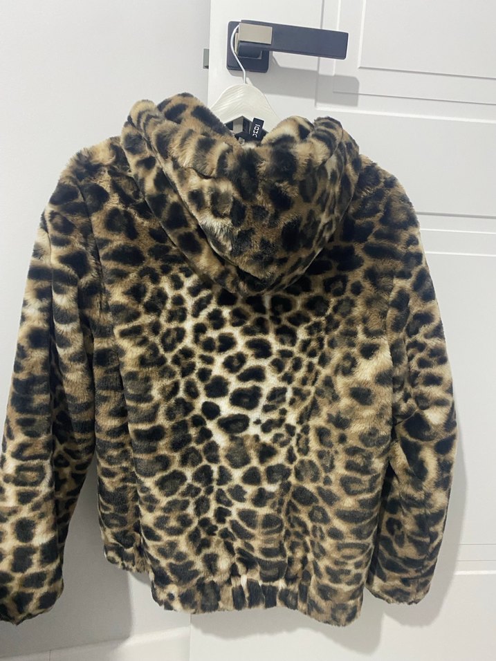 H&m Leopar Desenli Kapüşonlu Kadın Peluş Mont - Görsel 2