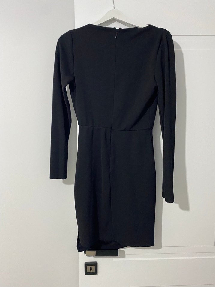 Uzun Kollu Siyah Midi Elbise V Yaka - Görsel 2