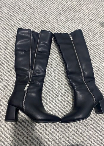 Fermuarlı Siyah Deri Dizüstü Bot çizme 36 numara - Görsel 3