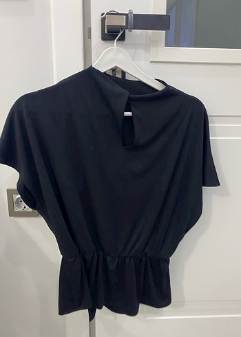 Mango s beden Drapeli V Yaka Siyah Midi Bluz - Görsel 2