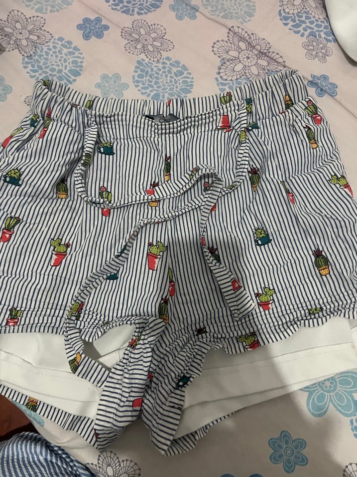 Nakışlı, Pliseli Pamuklu Mini şort - Görsel 2