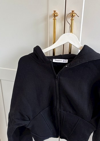 Diğer Siyah Kapüşonlu Fermuarlı Mini Sweatshirt