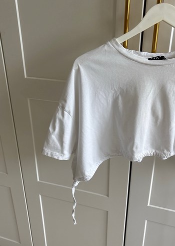 s Beden Beyaz Kısa Kollu Crop Top