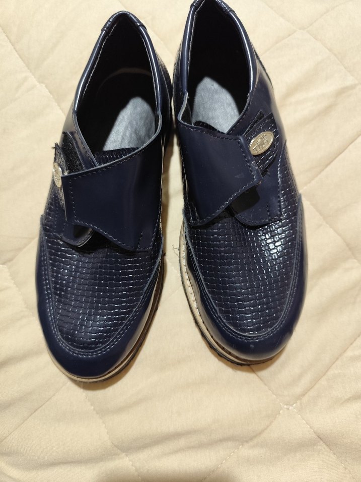 Mavi Parlak Yılan Desenli erkek çocuk Klasik Ayakkabı - Görsel 3