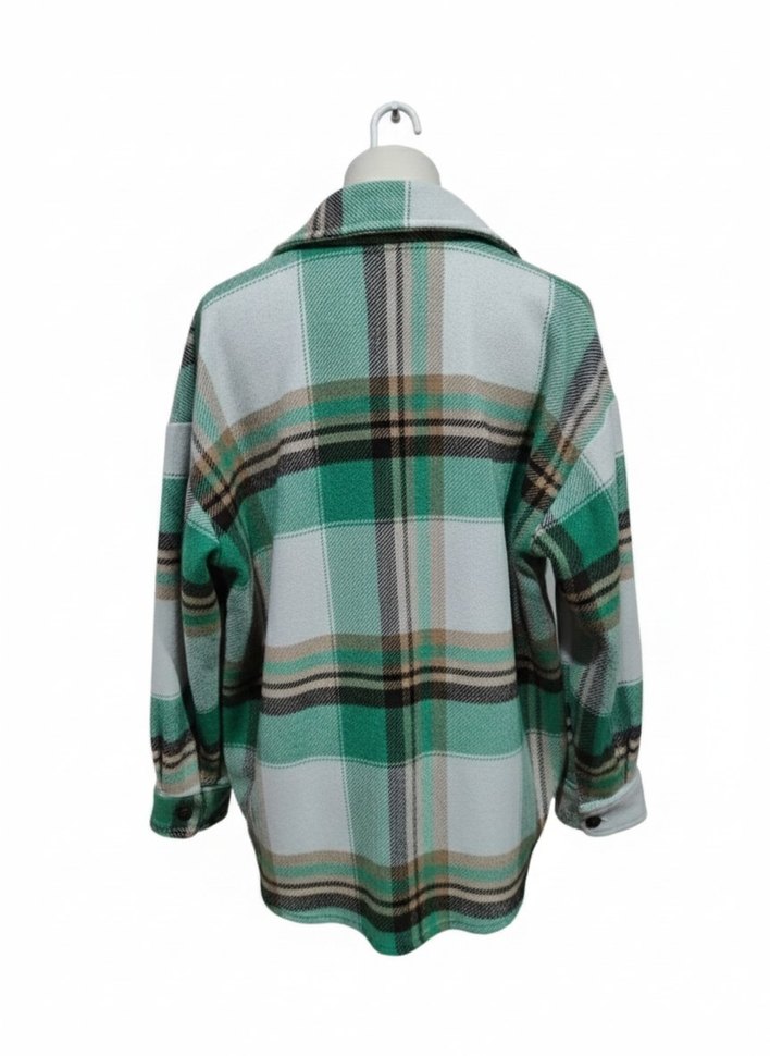 Gri-Yeşil Ekose Düğmeli Rahat Gömlek - Görsel 2