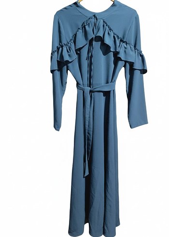 Fırfırlı Mavi Uzun Elbise - Görsel 2