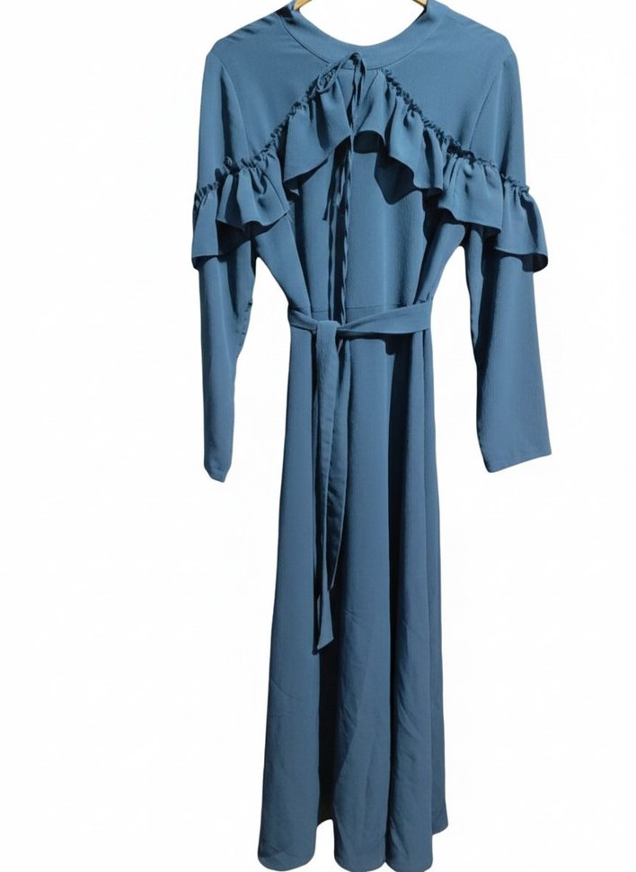 Fırfırlı Mavi Uzun Elbise - Görsel 2