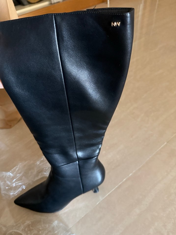 Siyah Deri Stiletto Topuklu Diz Boyu Çizme - Görsel 3