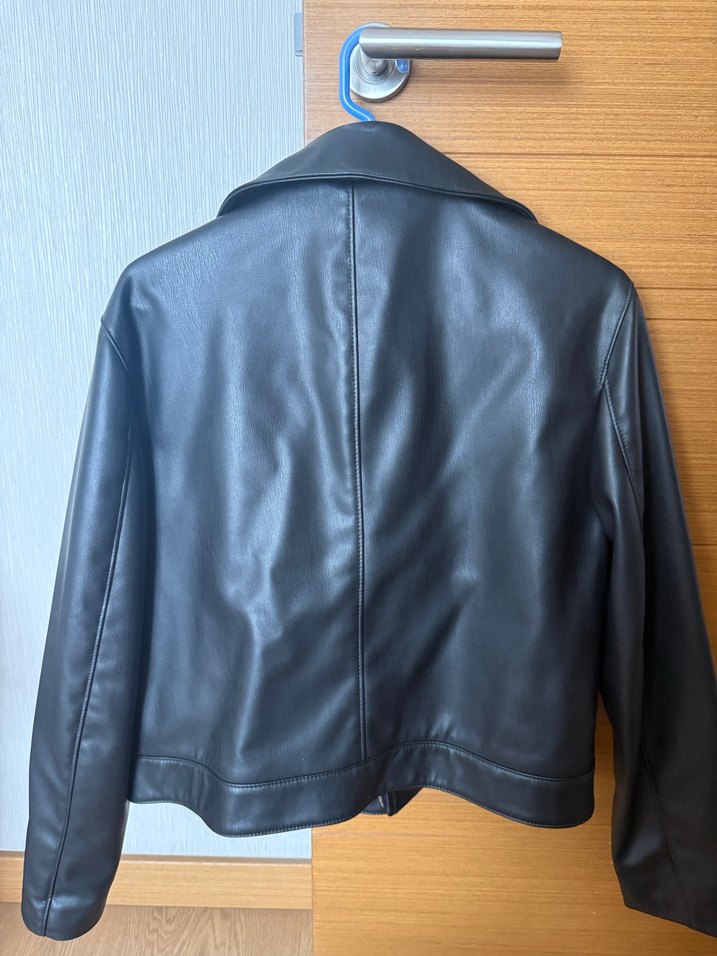 Kadın Siyah Deri Ceket, Düğmeli, Midi Boy - Görsel 2