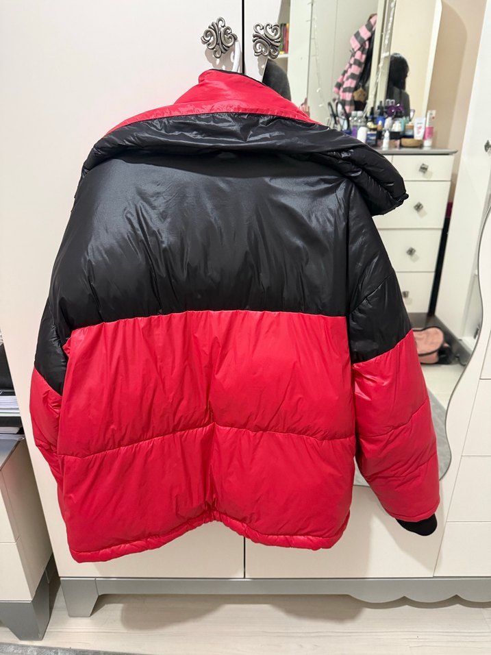 Kırmızı Siyah Fermuarlı Kadın Kışlık Mont - Görsel 2