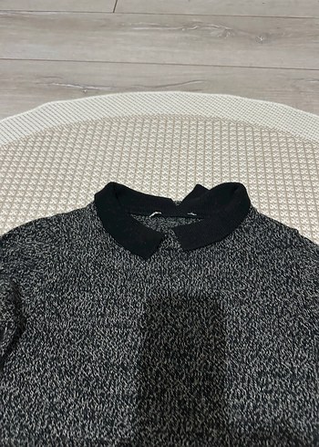 Koton KOTON Marka Gri Yakalı Triko Uzun Kollu Tunik