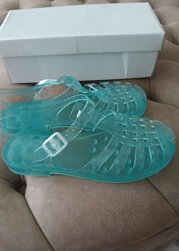 38 Beden turkuaz Renk jelly şeffaf sandalet