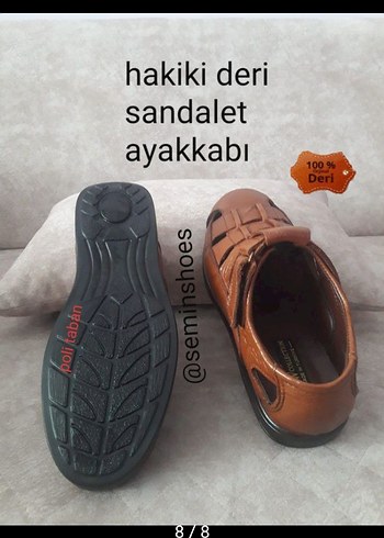 Kahverengi Hakiki Deri Erkek Sandalet