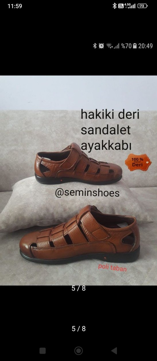 Kahverengi Hakiki Deri Erkek Sandalet - Görsel 4