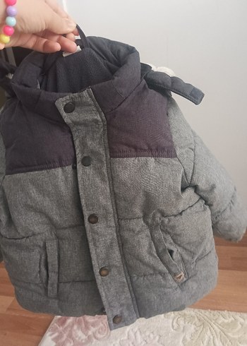 H&M Erkek Çocuk Gri Kürklü Kapüşonlu Mont
