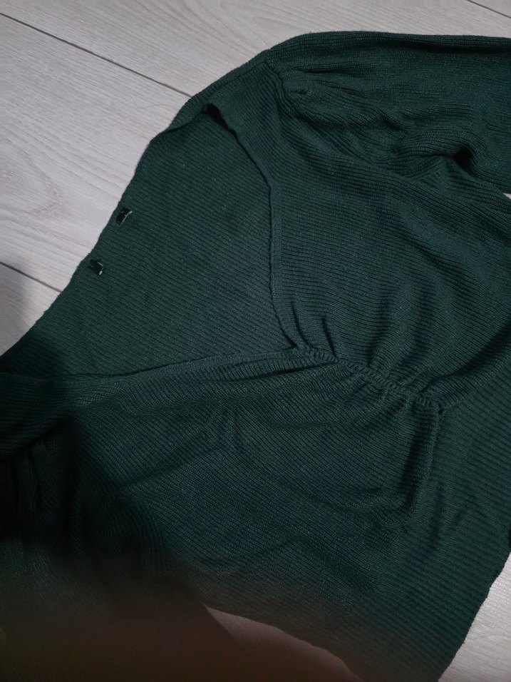 Uzun Kollu V Yaka Triko Bluz - Görsel 3