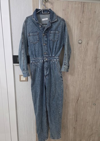 Kadın Mavi Denim Uzun Kollu Tulum - Görsel 6