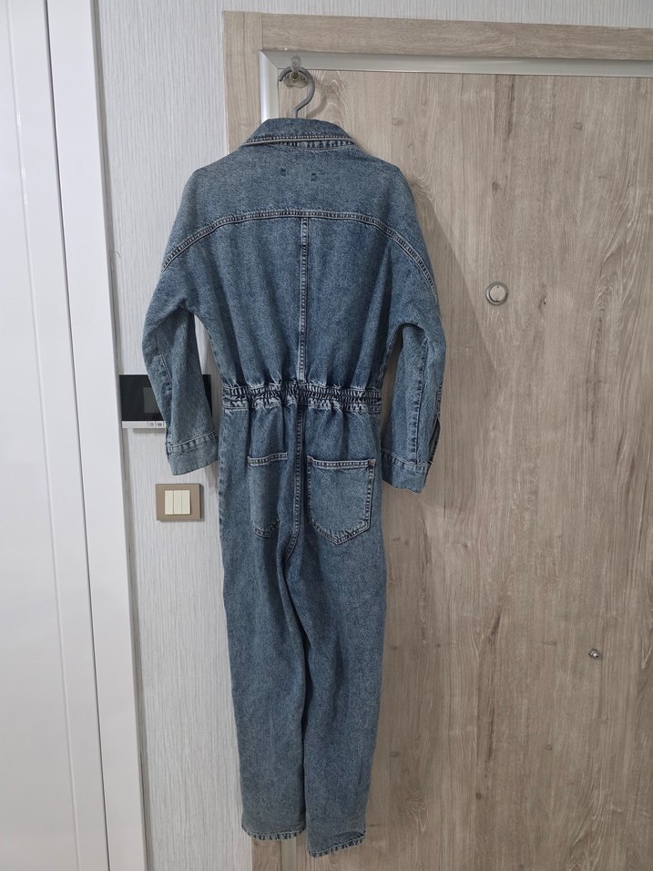 Kadın Mavi Denim Uzun Kollu Tulum - Görsel 4