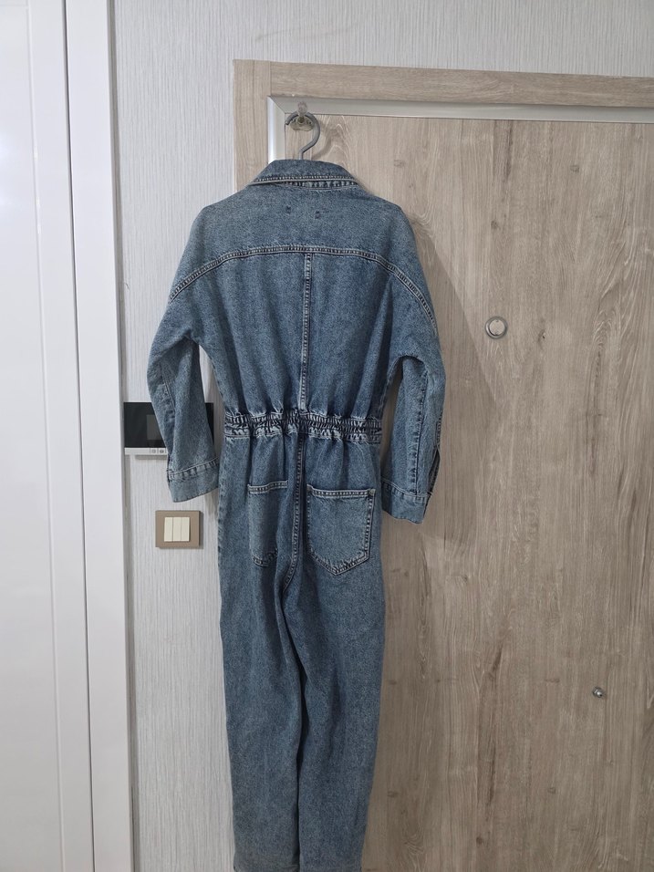 Kadın Mavi Denim Uzun Kollu Tulum - Görsel 2