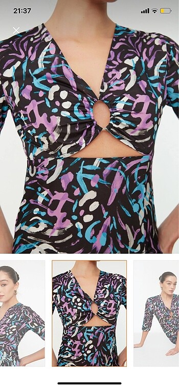 40 Beden TRENDYOLMİLLA CUTOUT BİYE YIRTMAÇLI ELBİSE