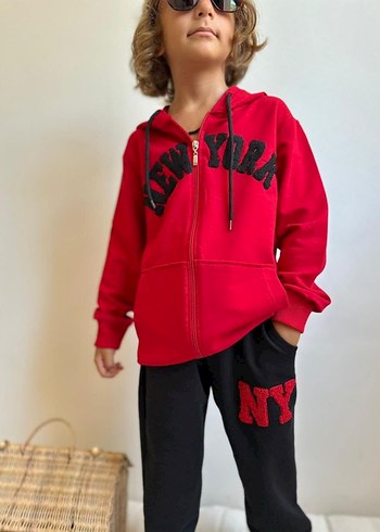 Koyu Kırmızı Kapüşonlu Erkek Çocuk Sweatshirt