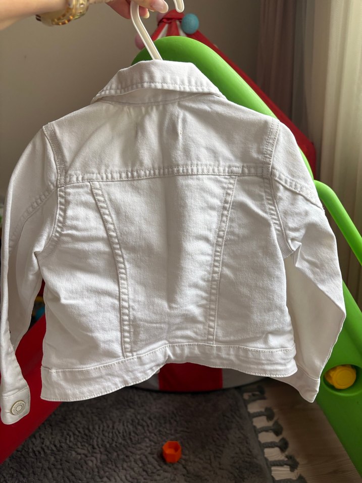 Kız Çocuk Beyaz Düğmeli kot Ceket - Görsel 2