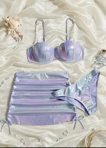Mor ışıltılı deniz kızı bikini takımı