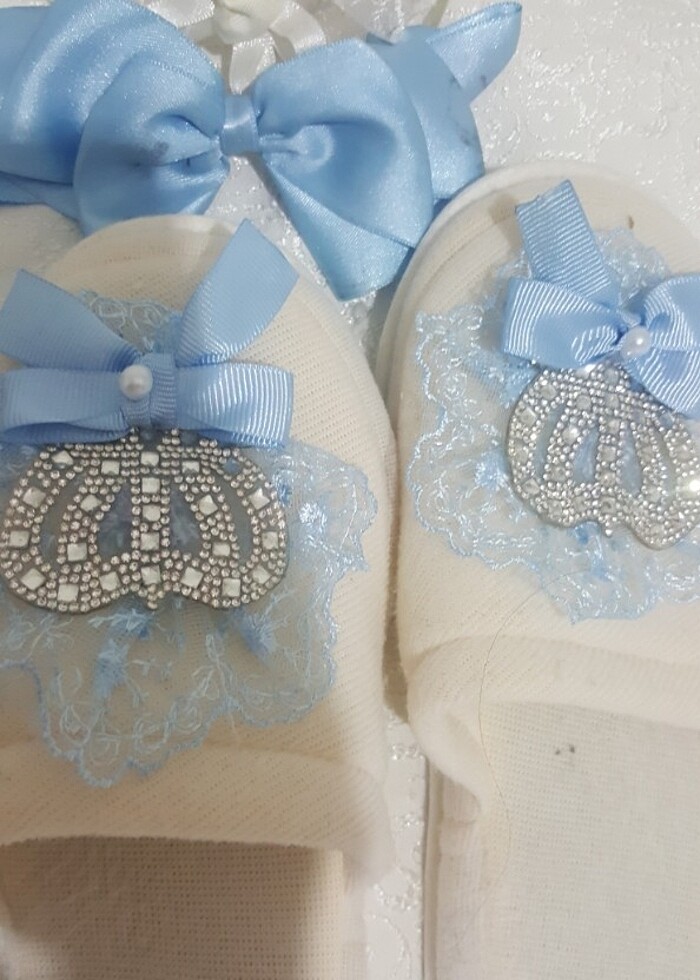 Lohusa terlik mavi beyaz taclar uyumlu - Görsel 2