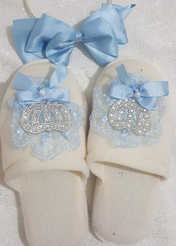 Lohusa terlik mavi beyaz taclar uyumlu - Görsel 3