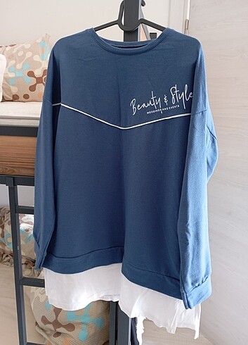 xl Beden Mavi spor sweatshirt tunik