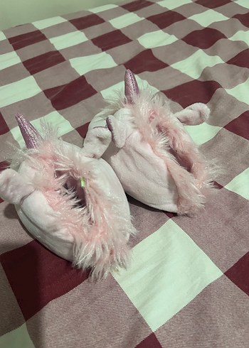 Pembe Kız Çocuk Peluş Unicorn Terlik - Görsel 5