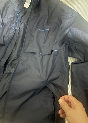 Erkek Mavi Kapüşonlu Fermuarlı Yağmurluk - Görsel 3