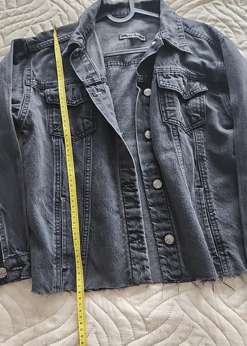 m Beden siyah Renk Siyah Kadın Denim Ceket, Düğmeli, Salaş Kesim