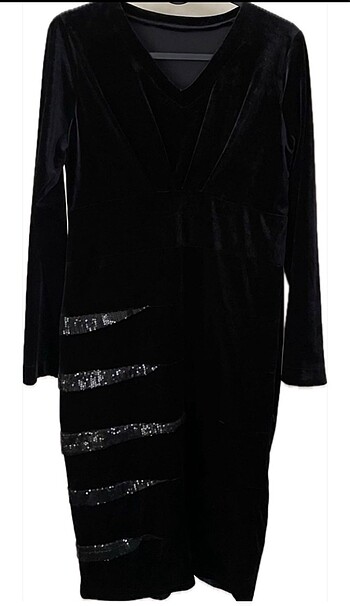 Siyah Kadife Pul Payet Elbise