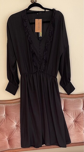 Gusto Night Siyah Şifon Elbise