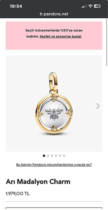 Pandora Gold Işıltılı Arı Madalyon Charm