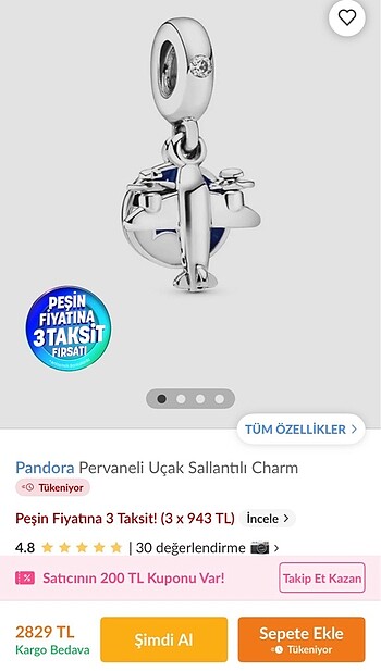 Pandora Pandora Pervaneli Uçak Charm