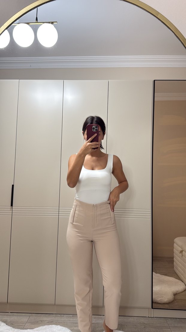 Bej Kadın Sigara Pantolon Midi Boy - Görsel 2